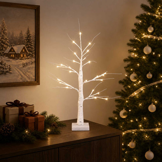 LED Birch Christmas Tree 2 pcs White 10 x 10 x 58 cm Plastic