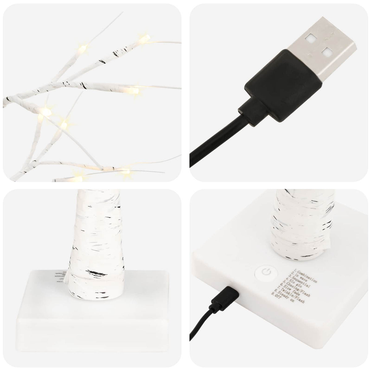 LED Birch Christmas Tree 2 pcs White 10 x 10 x 58 cm Plastic