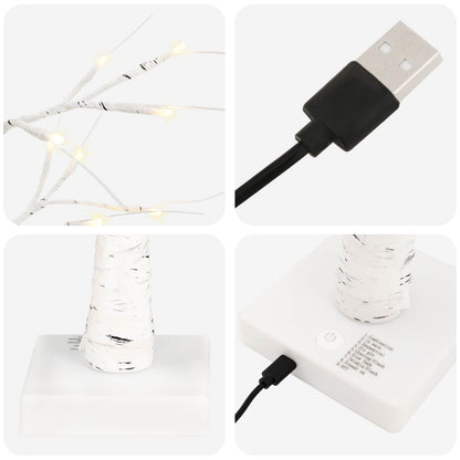 LED Birch Christmas Tree 2 pcs White 10 x 10 x 58 cm Plastic