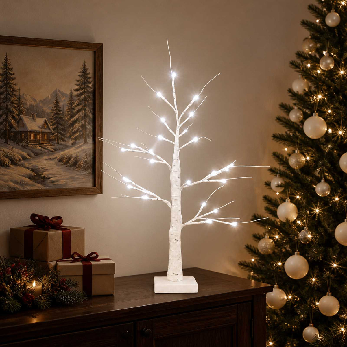 LED Birch Christmas Tree 2 pcs White 10 x 10 x 58 cm Plastic