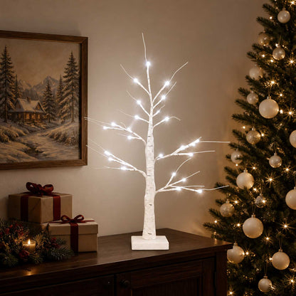 LED Birch Christmas Tree 2 pcs White 10 x 10 x 58 cm Plastic