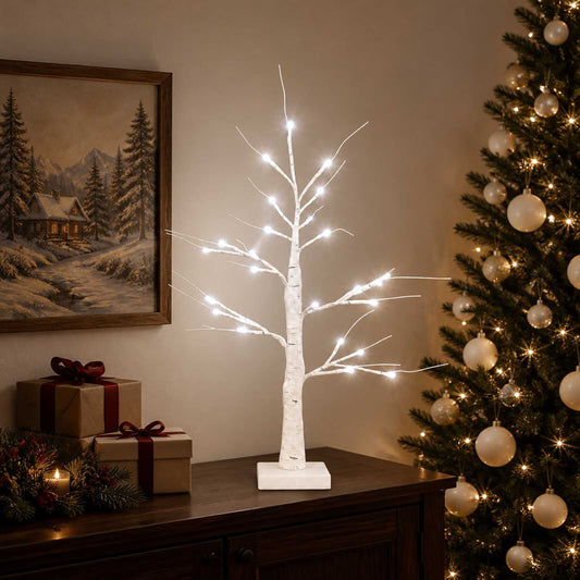 LED Birch Christmas Tree 2 pcs White 10 x 10 x 58 cm Plastic