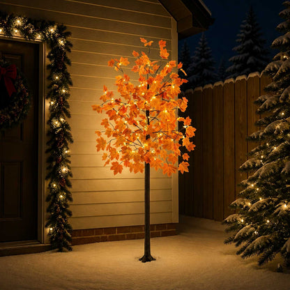 LED Maple Christmas Tree Brown 210 cm Plastic 144 LEDs