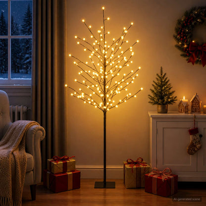 LED Ball Christmas Tree Black 18 x 18 x 150 cm Steel 185 LEDs
