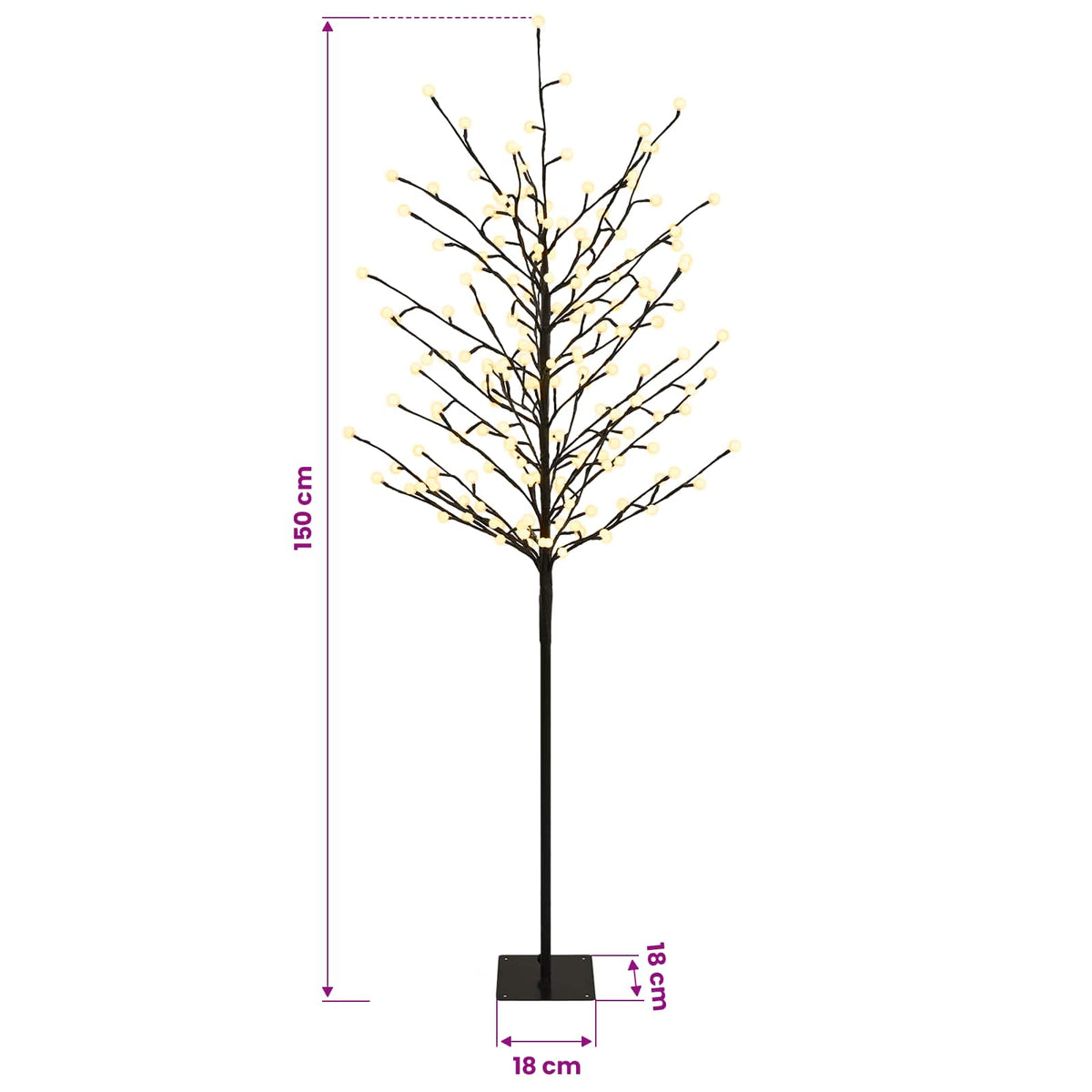 LED Ball Christmas Tree Black 18 x 18 x 150 cm Steel 185 LEDs