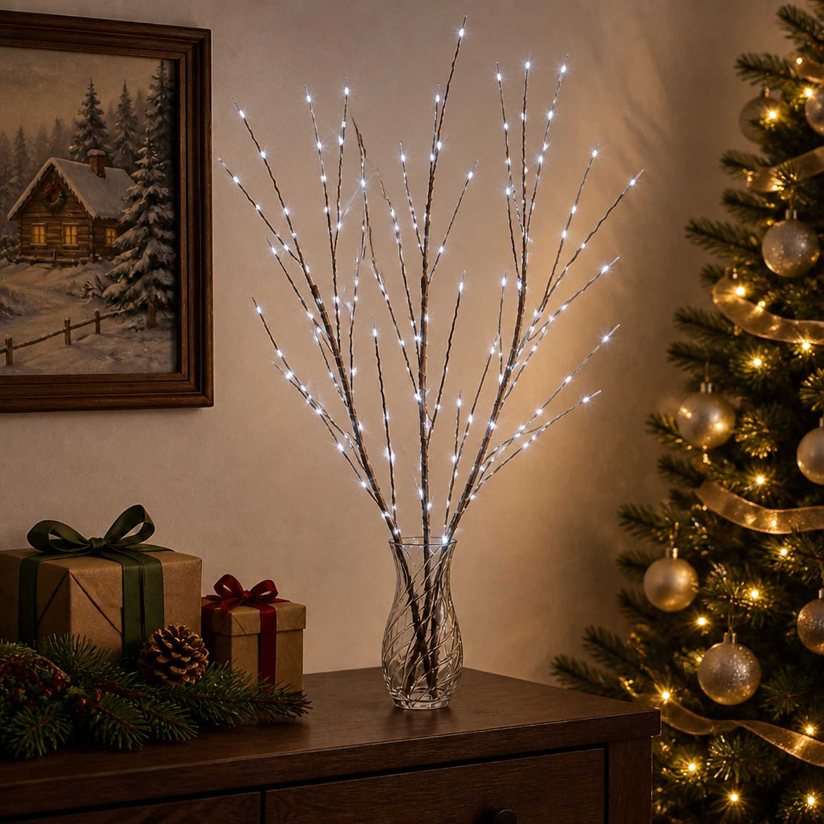 LED Copper Branch Christmas Decoration 3 pcs Brown 62 cm Steel