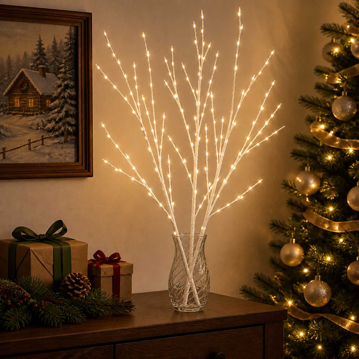 LED Copper Branch Christmas Decoration 3 pcs White 62 cm Steel