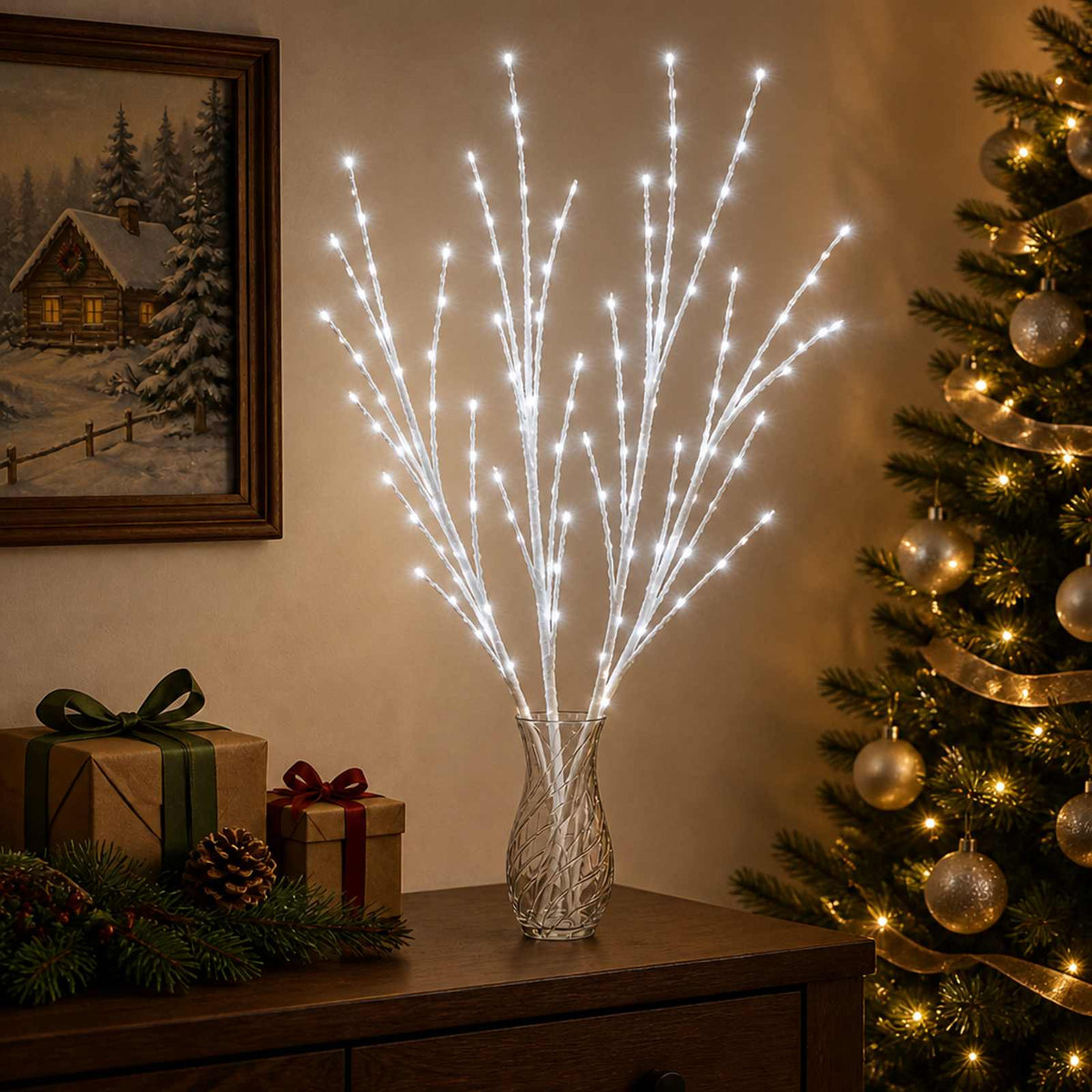 LED Copper Branch Christmas Decoration 3 pcs White 62 cm Steel
