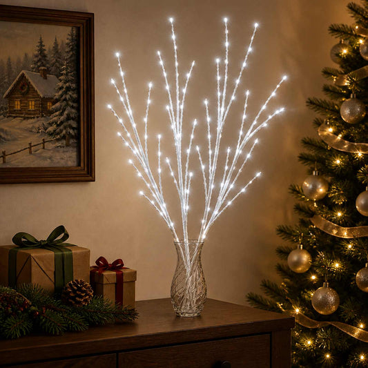 LED Copper Branch Christmas Decoration 3 pcs White 62 cm Steel