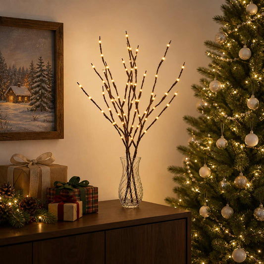 LED Copper Branch Christmas Decoration 3 pcs Brown 62 cm Steel