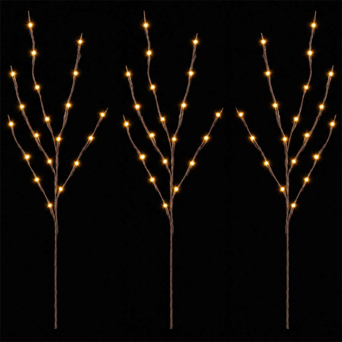 LED Copper Branch Christmas Decoration 3 pcs Brown 62 cm Steel