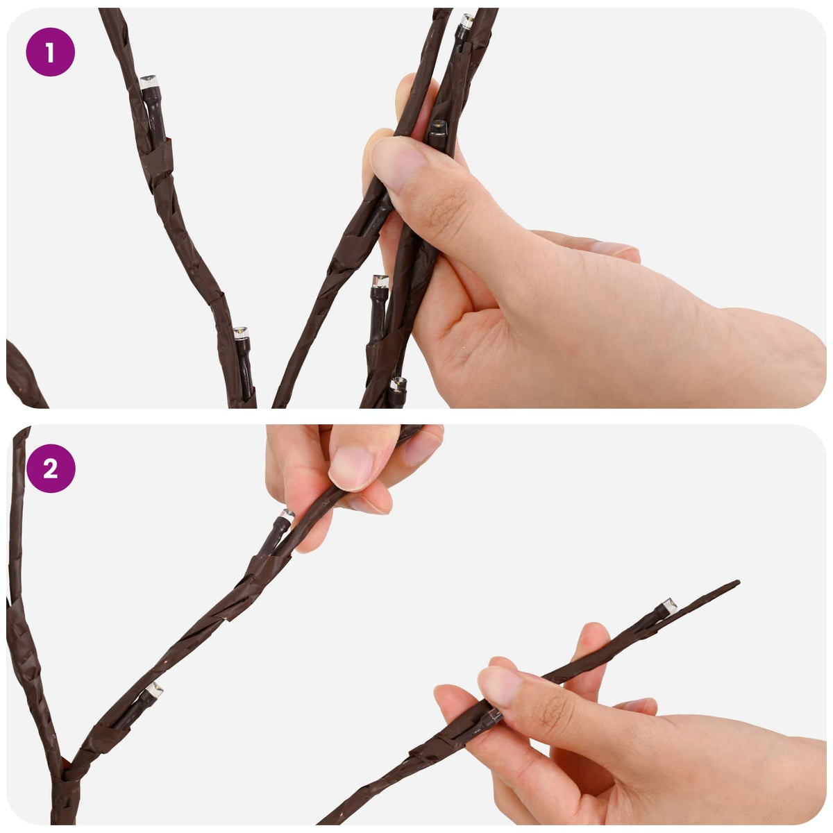 LED Copper Branch Christmas Decoration 3 pcs Brown 62 cm Steel