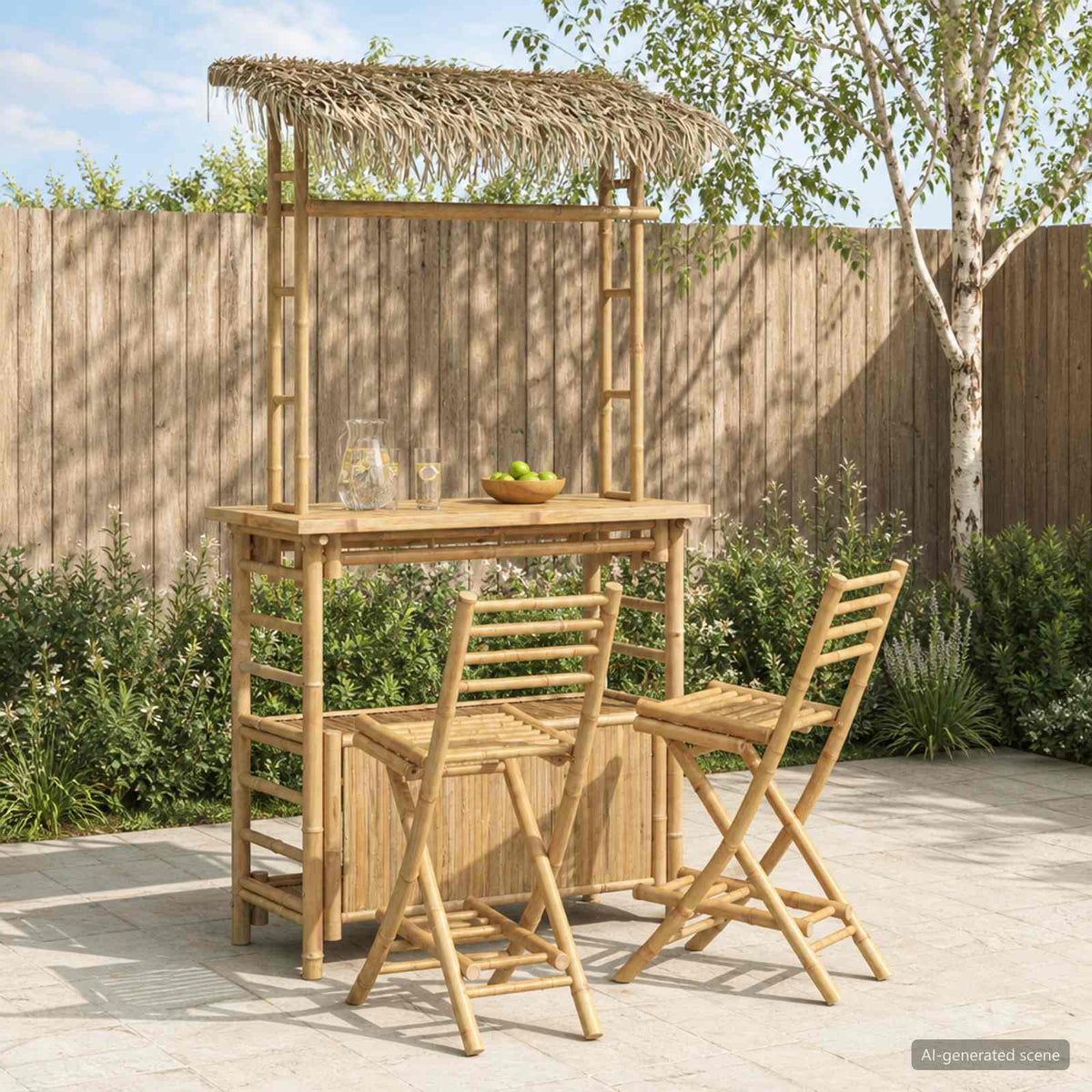 Outdoor Bar Table and Stools 3 pcs Natural Bamboo