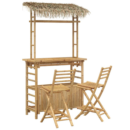 Outdoor Bar Table and Stools 3 pcs Natural Bamboo