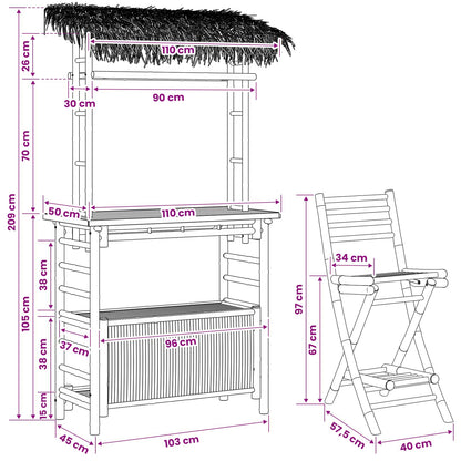 Outdoor Bar Table and Stools 3 pcs Natural Bamboo