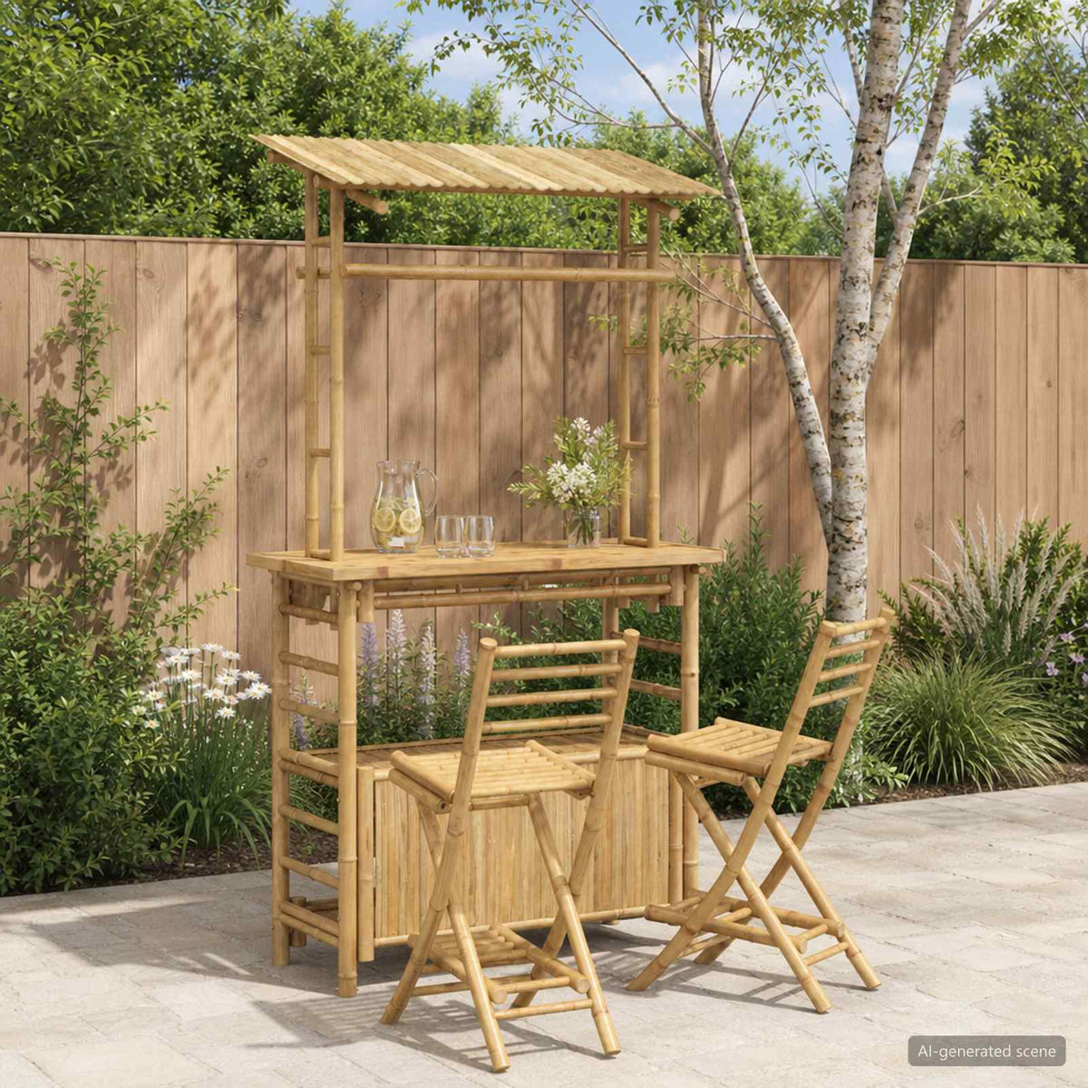Outdoor Bar Table and Stools 3 pcs Natural Bamboo