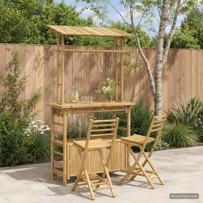 Outdoor Bar Table and Stools 3 pcs Natural Bamboo