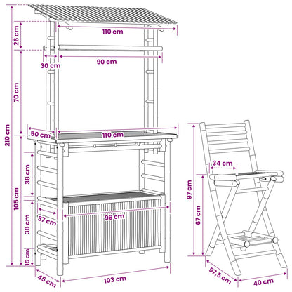 Outdoor Bar Table and Stools 3 pcs Natural Bamboo