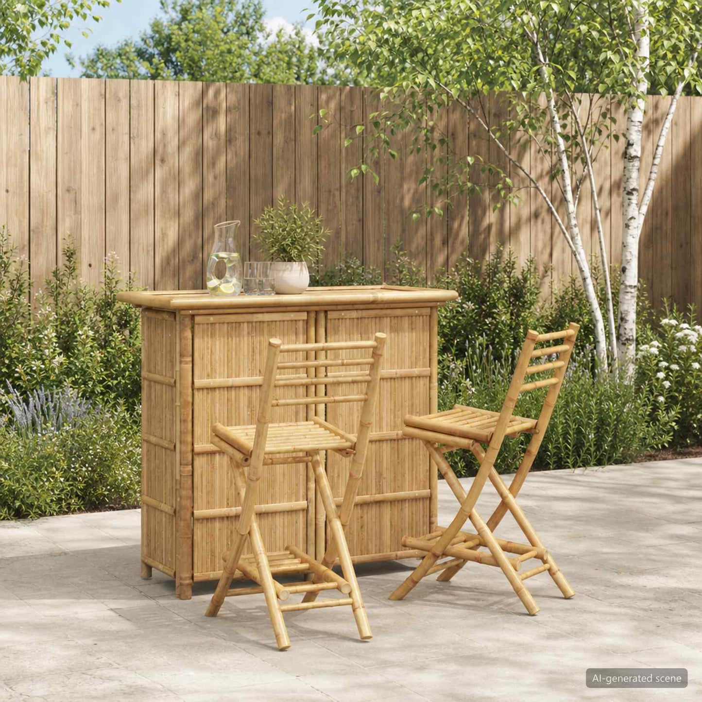 Outdoor Bar Table and Stools 3 pcs Natural Bamboo