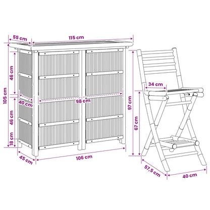 Outdoor Bar Table and Stools 3 pcs Natural Bamboo
