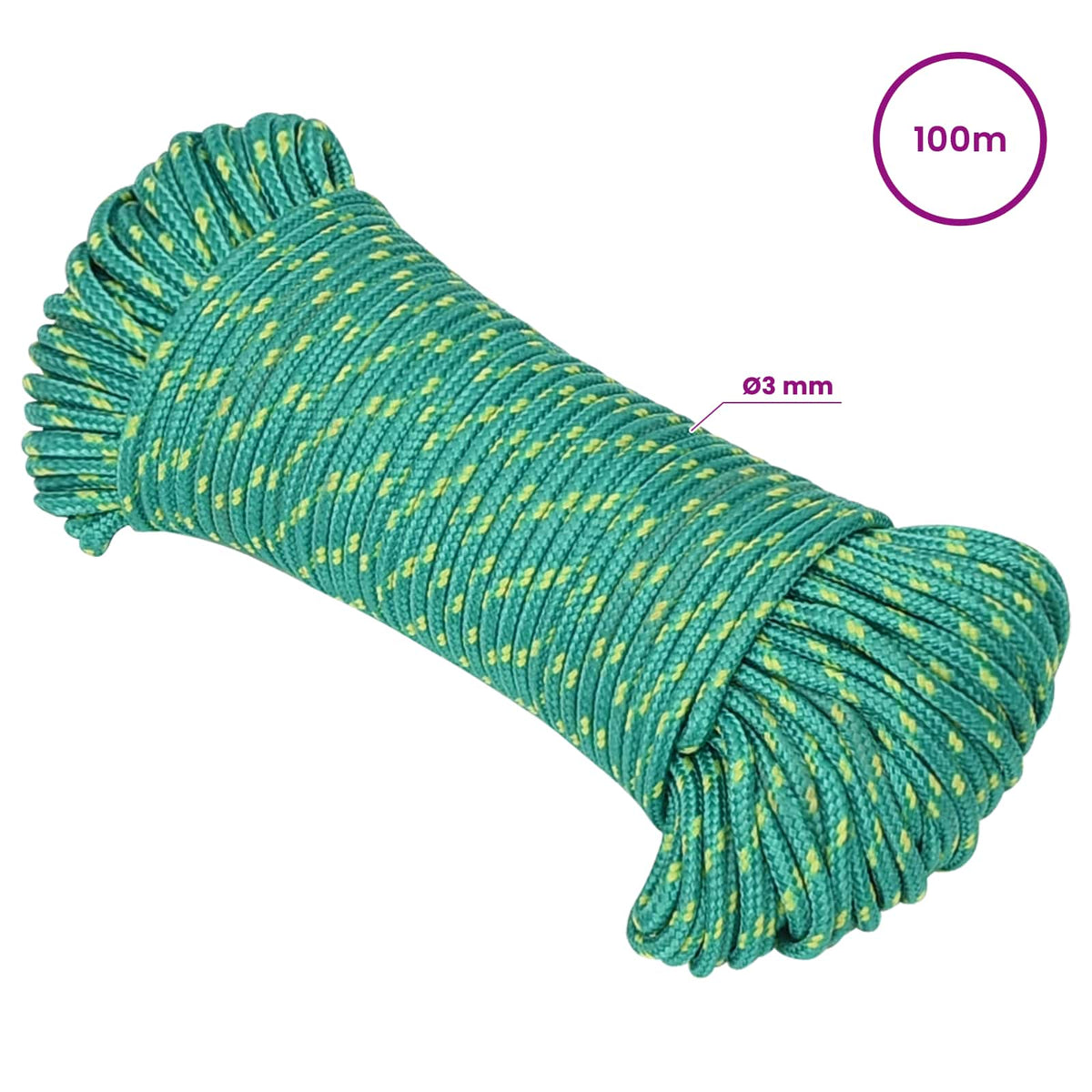 Multipurpose Utility Rope 3 mm 100 m Green PP 67.5 kg Max Load