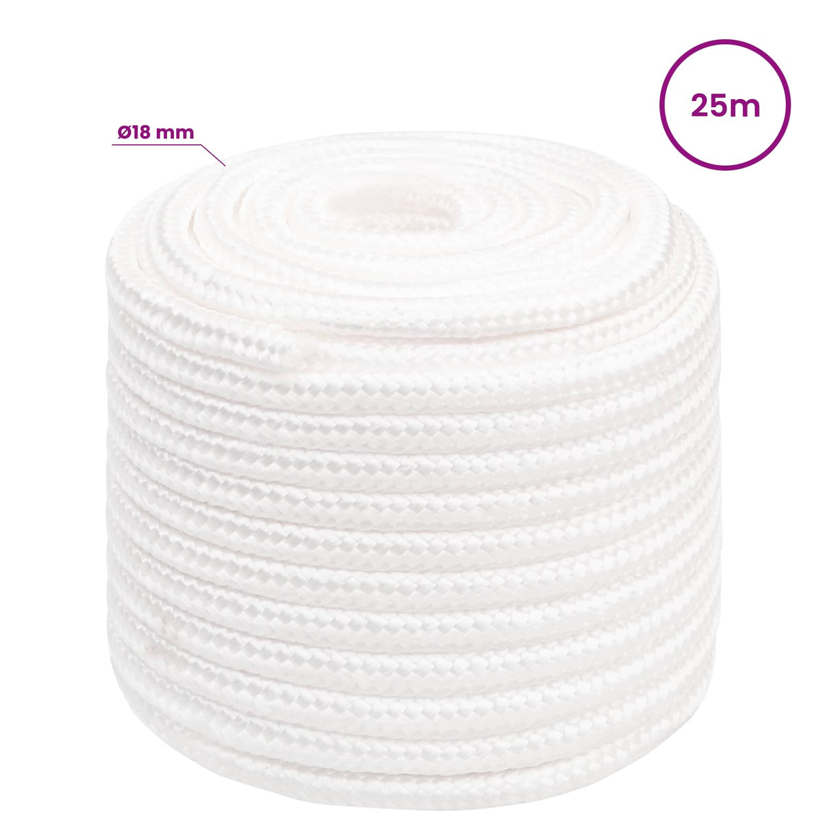 Multipurpose Utility Rope 18 mm 25 m White PP 1995 kg Max Load