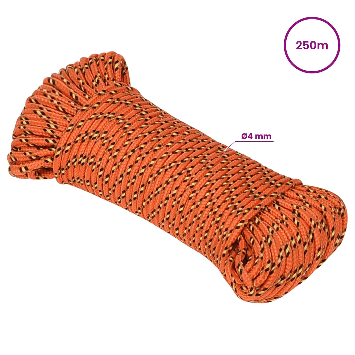 Multipurpose Utility Rope 4 mm 250 m Orange PP 105 kg Max Load