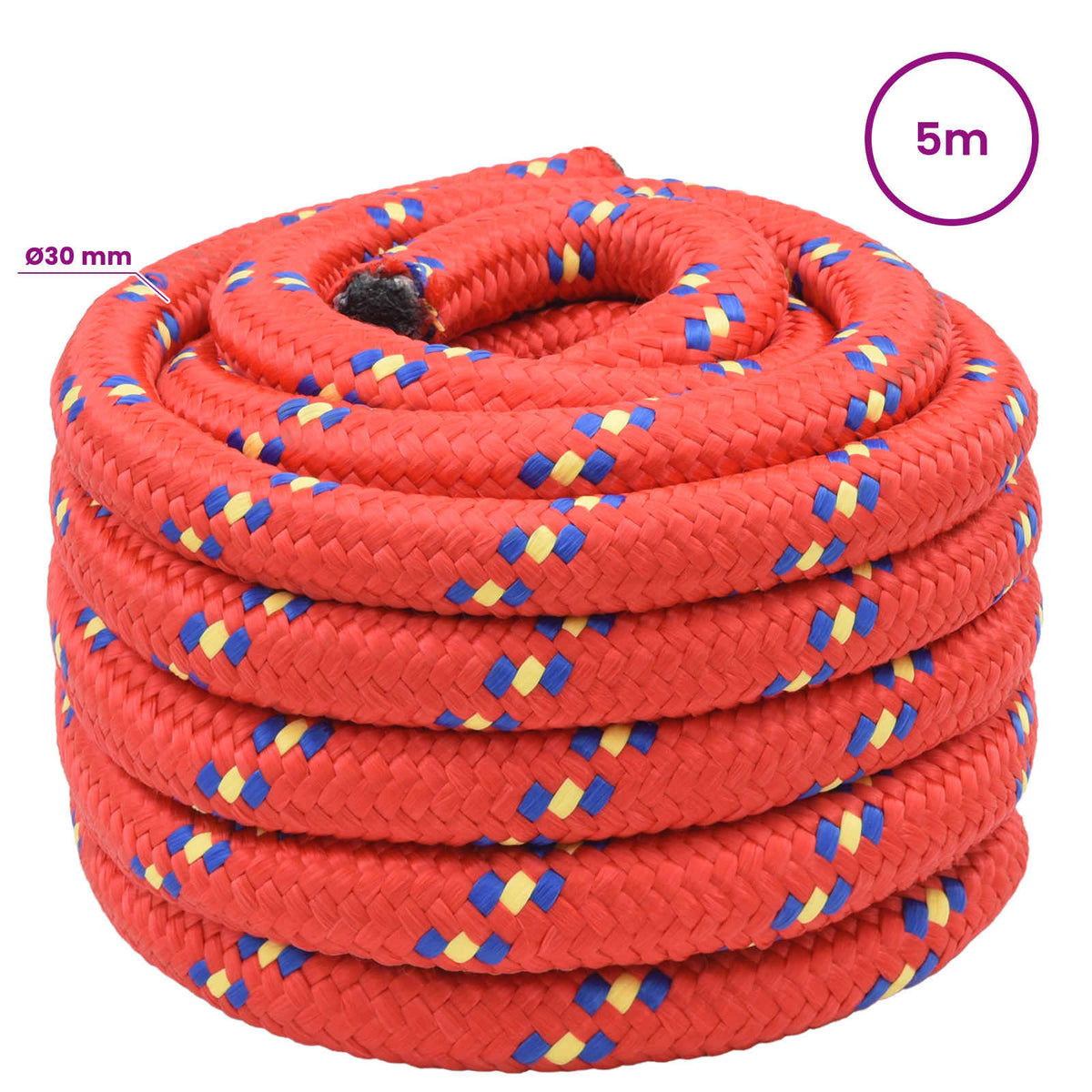 Multipurpose Utility Rope 30 mm 5 m Red PP 5400 kg Max Load