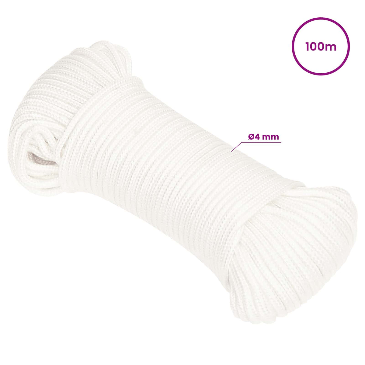 Multipurpose Utility Rope 4 mm 100 m White PP 105 kg Max Load