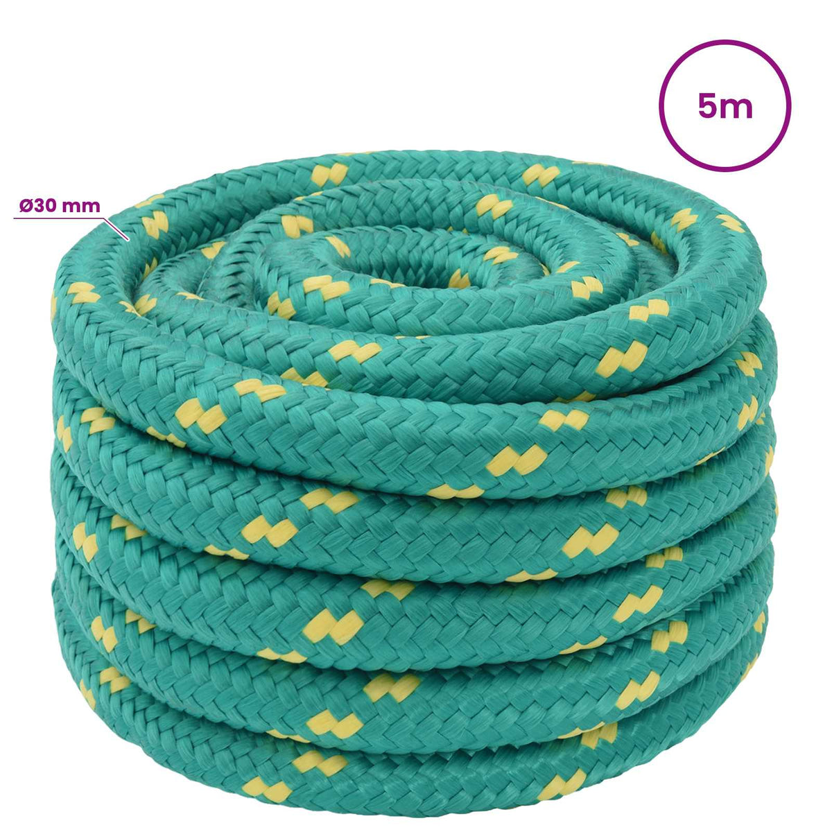 Multipurpose Utility Rope 30 mm 5 m Green PP 5400 kg Max Load