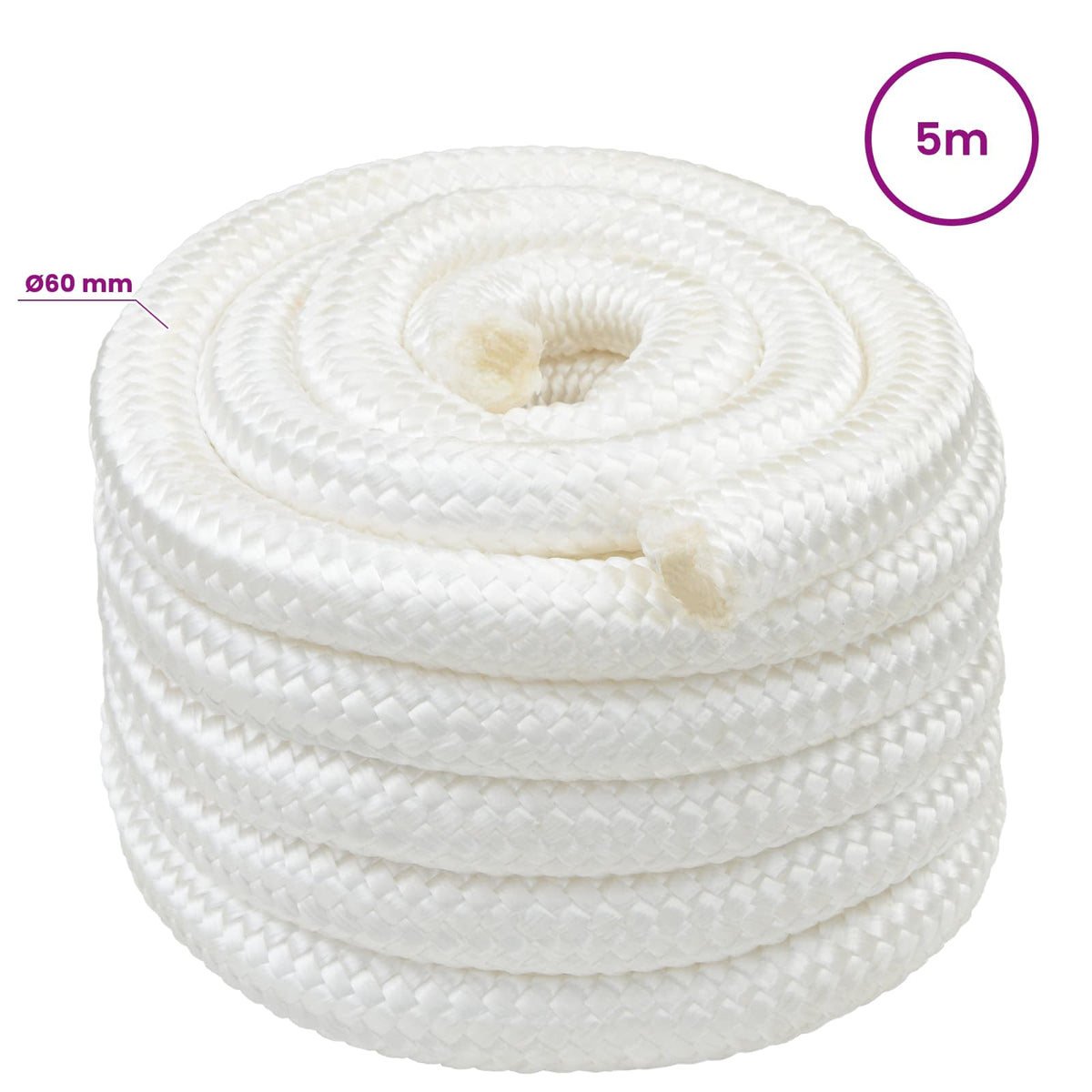Multipurpose Utility Rope 60 mm 5 m White PP 21600 kg Max Load