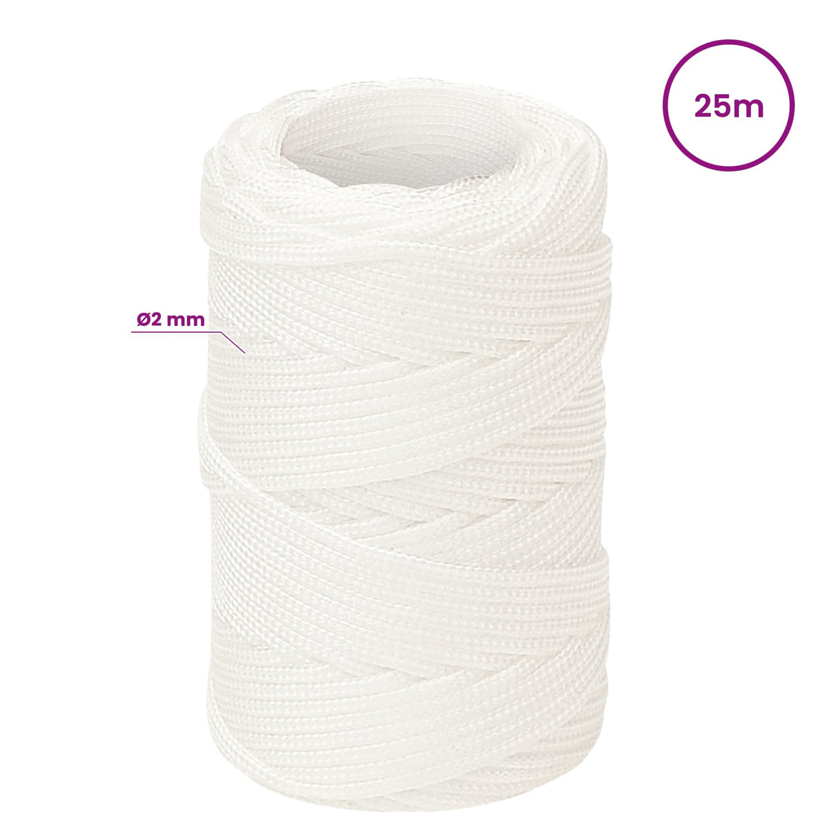 Multipurpose Utility Rope 2 mm 25 m White PP 27 kg Max Load