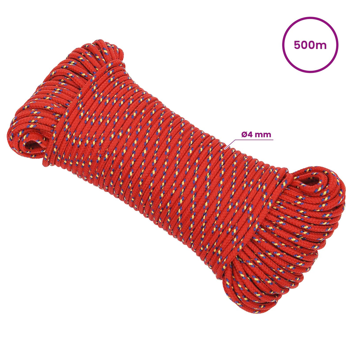Multipurpose Utility Rope 4 mm 500 m Red PP 105 kg Max Load