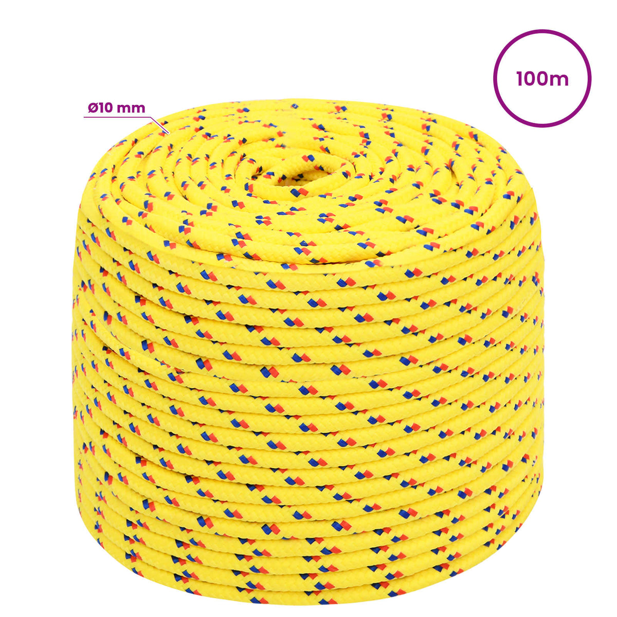 Multipurpose Utility Rope 10 mm 100 m Yellow PP 645 kg Max Load