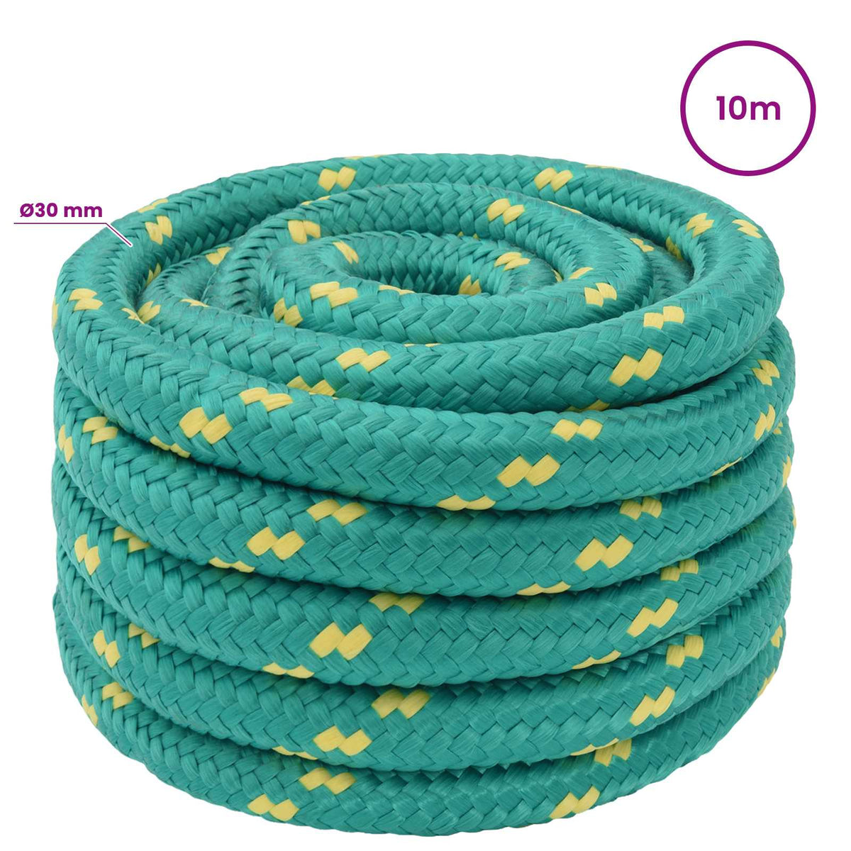 Multipurpose Utility Rope 30 mm 10 m Green PP 5400 kg Max Load