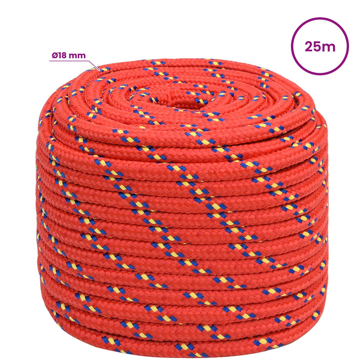 Multipurpose Utility Rope 18 mm 25 m Red PP 1995 kg Max Load