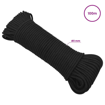 Multipurpose Utility Rope 3 mm 100 m Black PP 67.5 kg Max Load