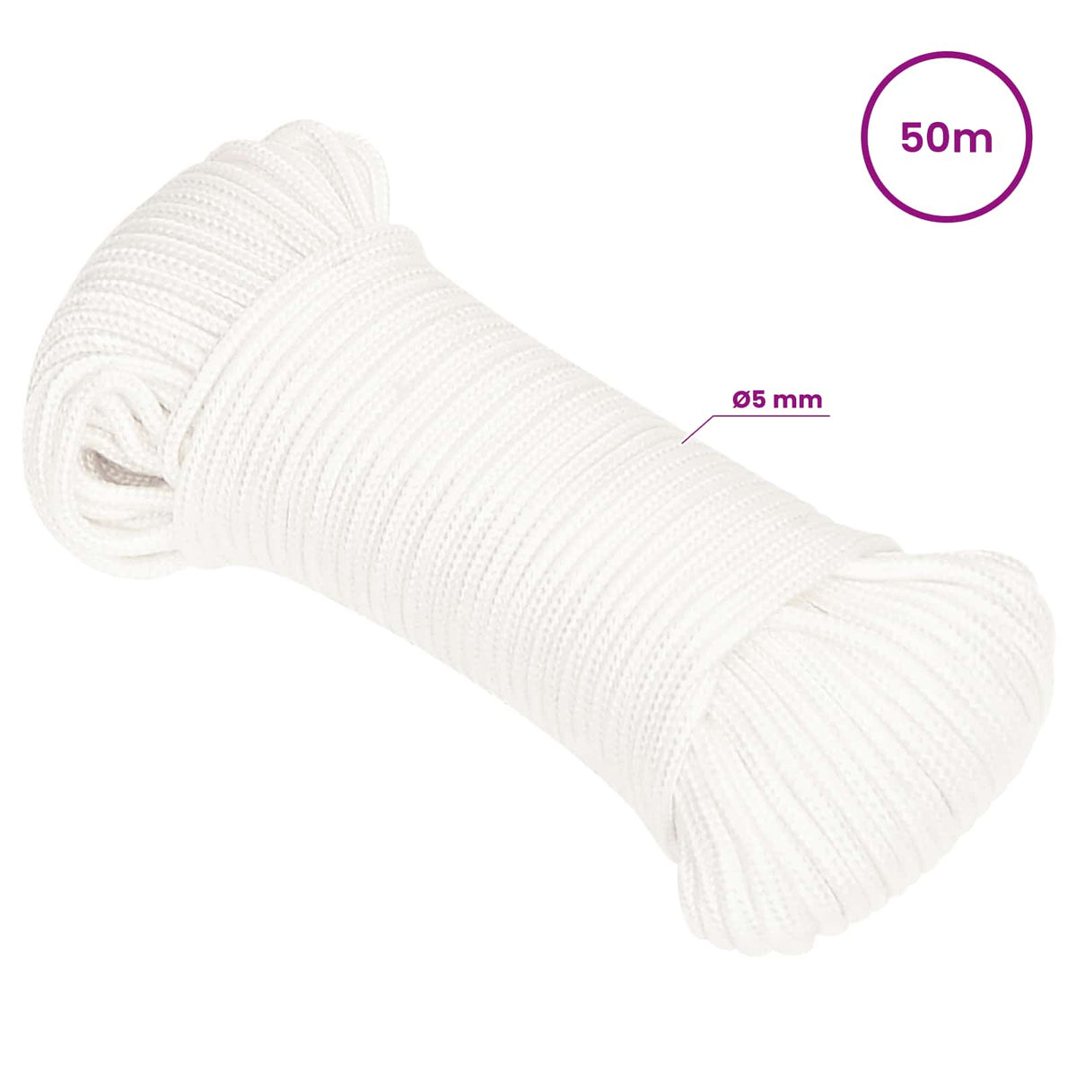 Multipurpose Utility Rope 5 mm 50 m White PP 150 kg Max Load