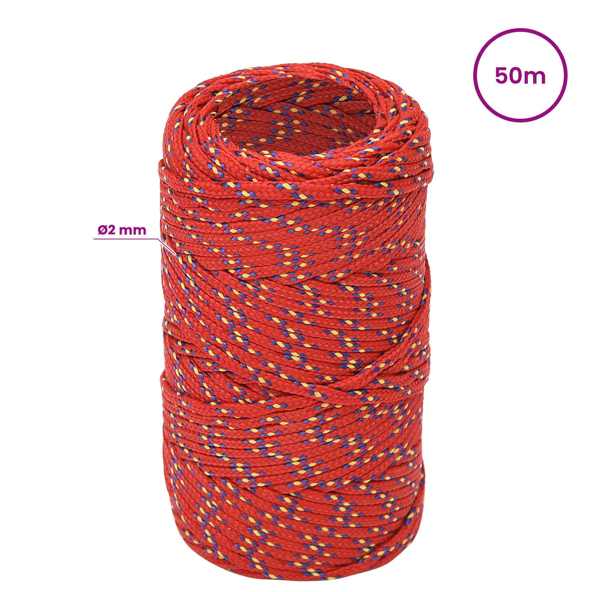 Multipurpose Utility Rope 2 mm 50 m Red PP 27 kg Max Load