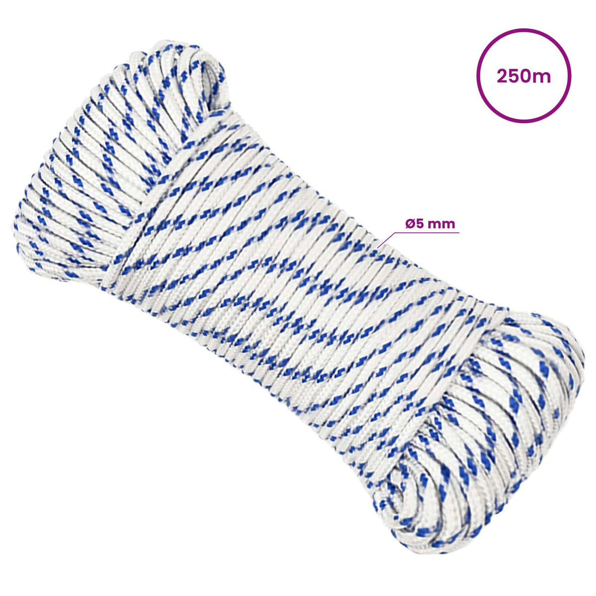 Multipurpose Utility Rope 5 mm 250 m White and Blue PP
