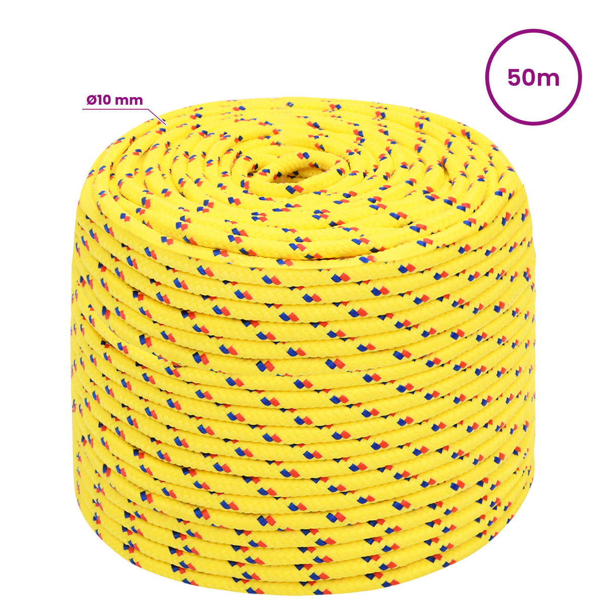 Multipurpose Utility Rope 10 mm 50 m Yellow PP 645 kg Max Load