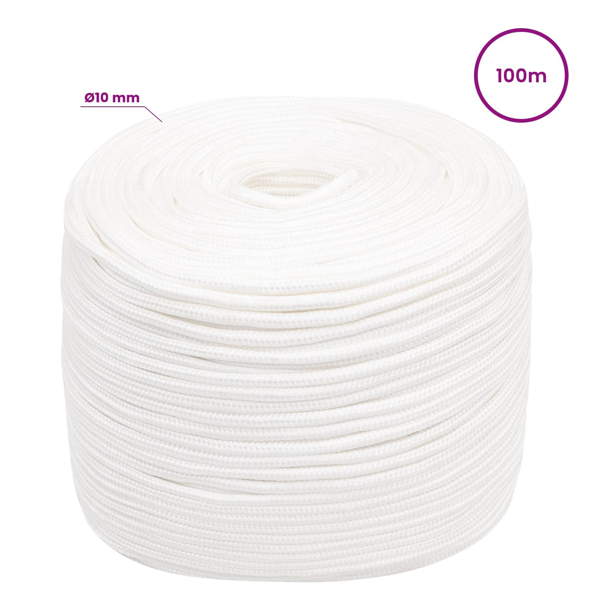 Multipurpose Utility Rope 10 mm 100 m White PP 645 kg Max Load