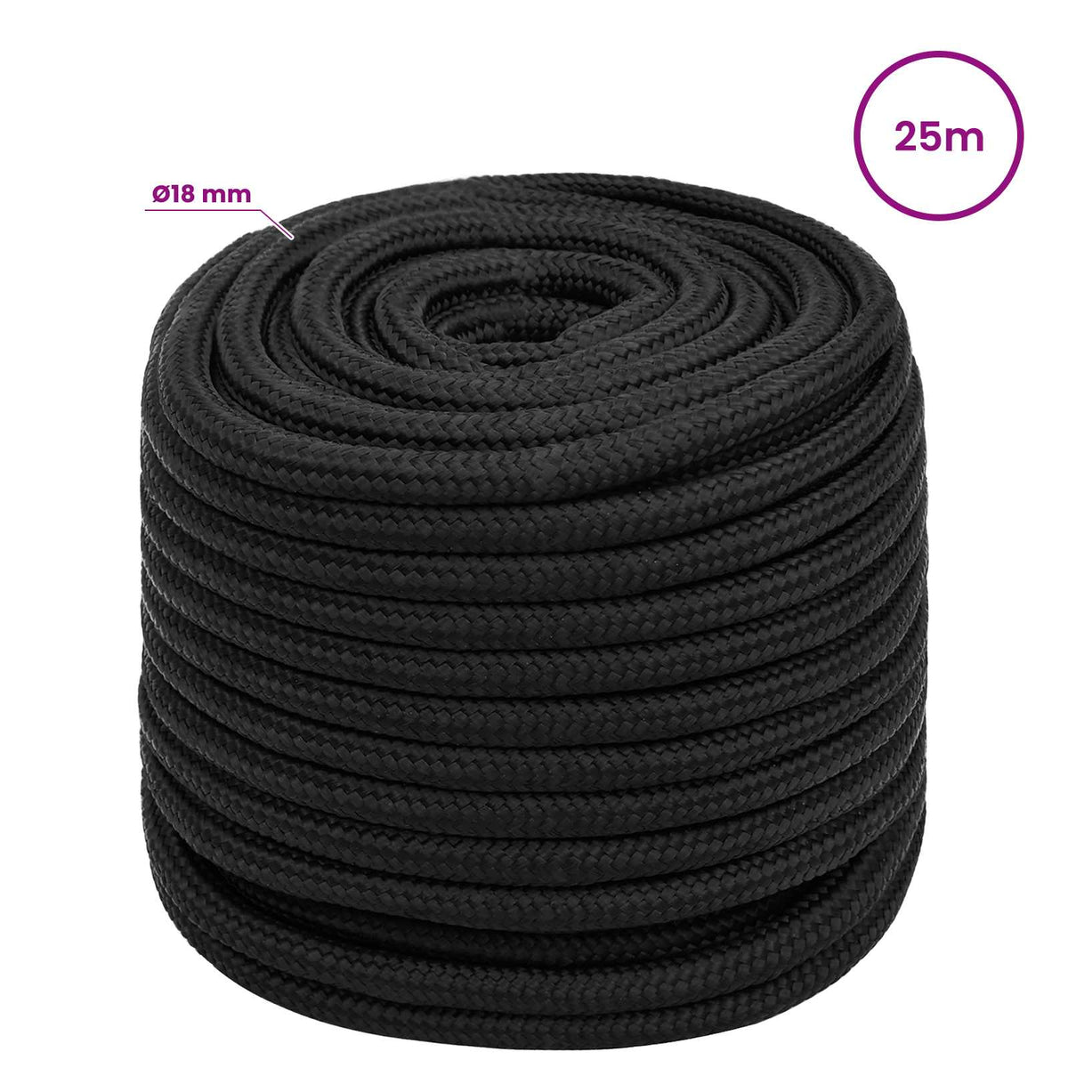 Multipurpose Utility Rope 18 mm 25 m Black PP 1995 kg Max Load