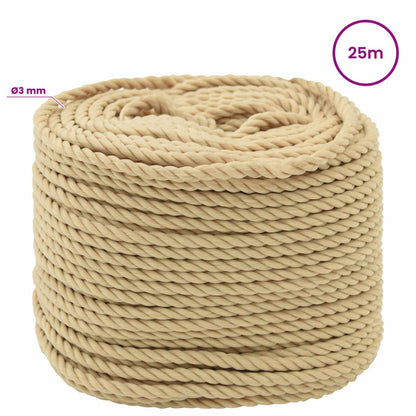 Multipurpose Utility Rope 3 mm 25 m Natural PP 67.5 kg Max Load