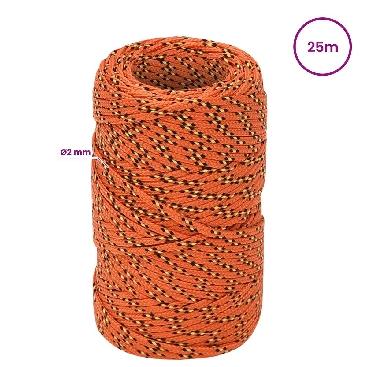 Multipurpose Utility Rope 2 mm 25 m Orange PP 27 kg Max Load