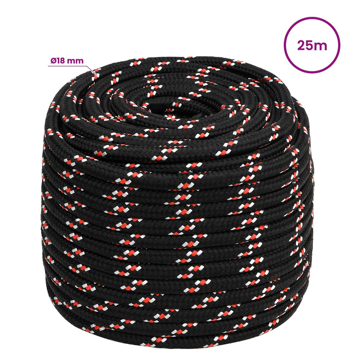 Multipurpose Utility Rope 18 mm 25 m Black and Red PP