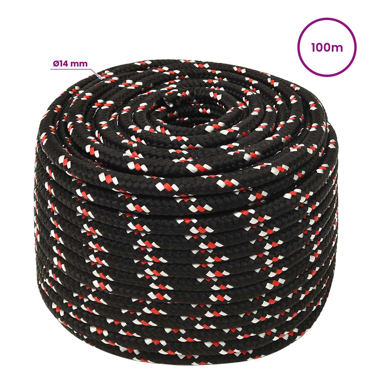 Multipurpose Utility Rope 14 mm 100 m Black and Red PP