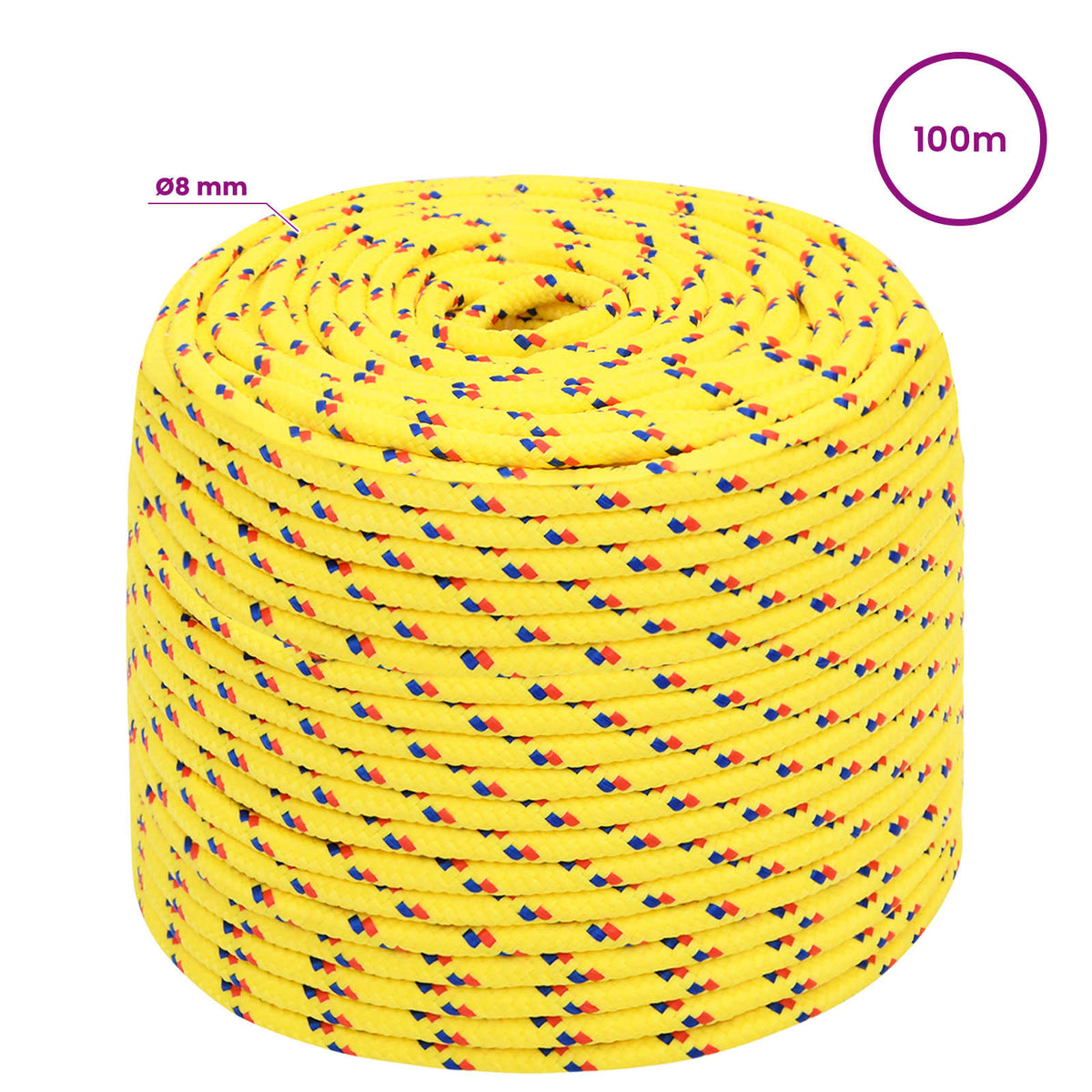 Multipurpose Utility Rope 8 mm 100 m Yellow PP 420 kg Max Load