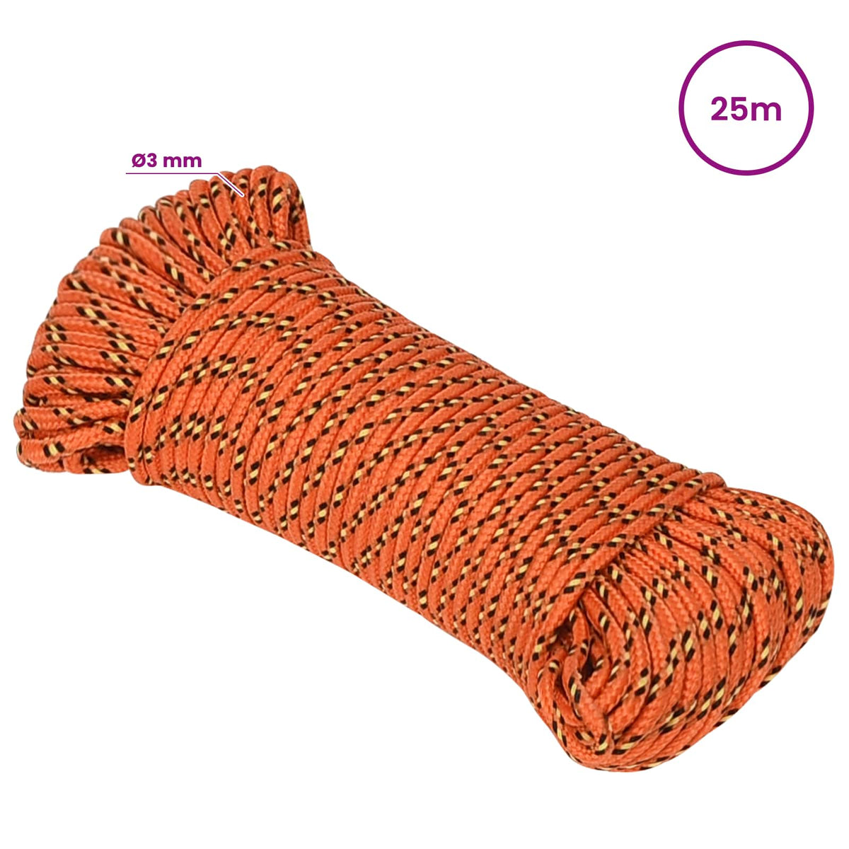 Multipurpose Utility Rope 3 mm 25 m Orange PP 67.5 kg Max Load
