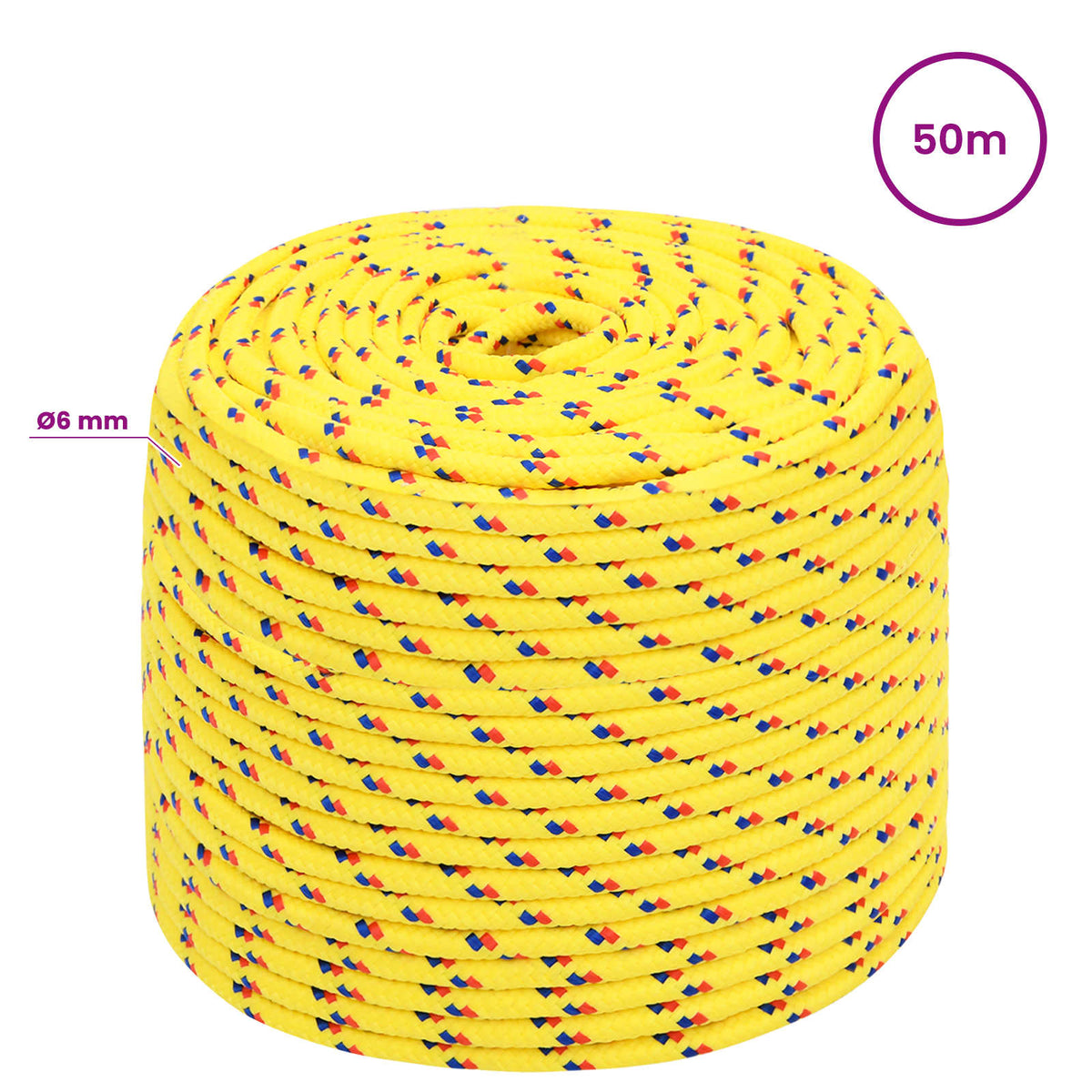 Multipurpose Utility Rope 6 mm 50 m Yellow PP 240 kg Max Load